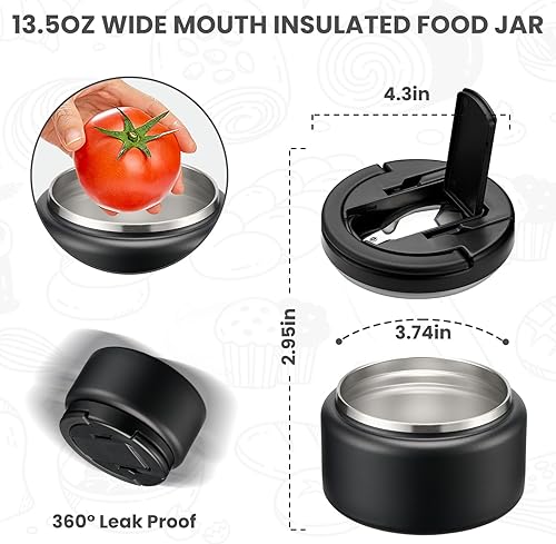 Miniatura 2 de Termo para niños para alimentos calientes de 13.5 oz contenedores de almuerzo con tapa de hebilla frasco de alimentos calientes de boca ancha frasco