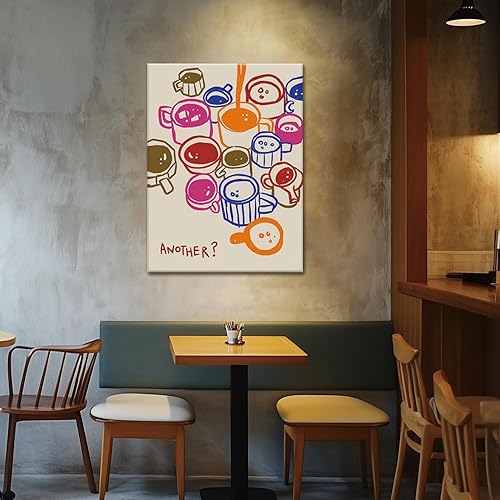 Miniatura 3 de WALLZK Póster enmarcado para pared, diseño de café con texto en inglés "Otro café", impresiones en lienzo de moda para cafetería, bar, pintura,