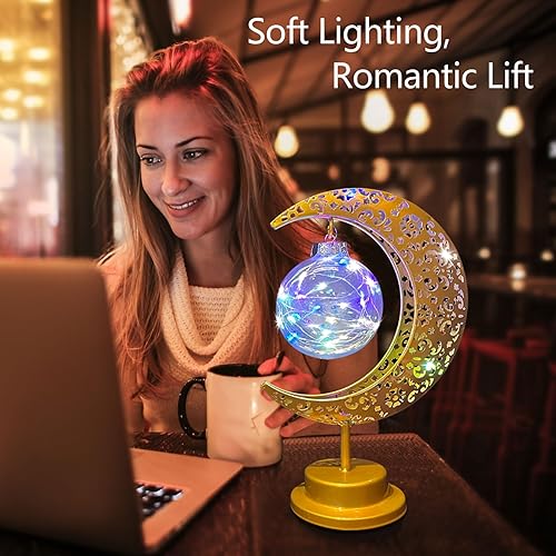 Miniatura 3 de Lámpara de mesa decorativa, luz de luna creciente, decoración de mesa de Ramadán, funciona con pilas, lámpara de escritorio de Ramadán de Navidad