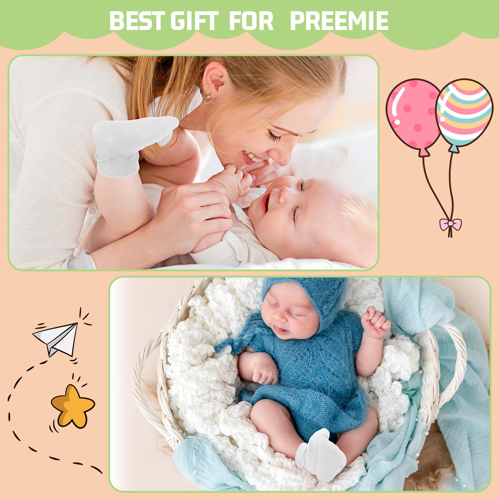 Toulite 12 Paar Preemie Socken Mädchen und Jungen Frühchen Rüschen Socken Preemie Turn Cuff Baumwollsocken Krankenhaus Nicu