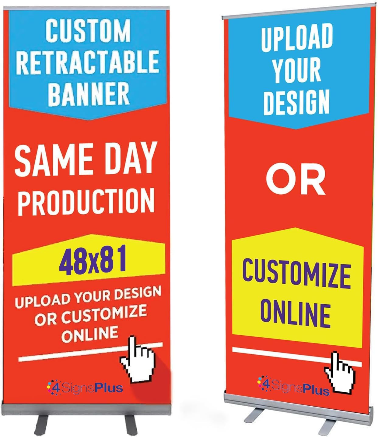 Custom Retractable Banner with Aluminum Frame - Portable, Durable & Easy Setup - For Events, Promotion & Advertising (Silver Stand, 48"x81")