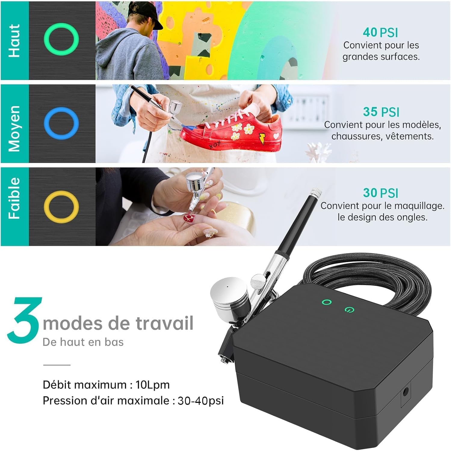 Powate 40 PSI Airbrush Set Dual Action Multi Funzione Airbrush Set con compressore portatile per decorazione torte, trucco, artigianato, nail art, modellazione tatuaggio, pittura