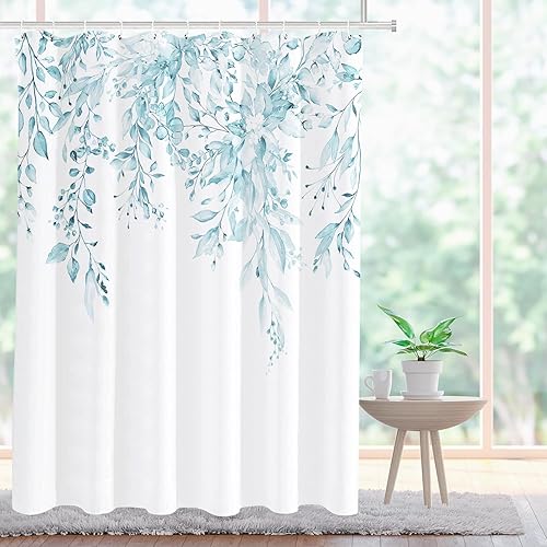 Miniatura 105 de Tititex - Juego de cortinas de ducha de hojas de eucalipto verde con cierres de presión, sin ganchos, forro interior verde, hojas de acuarela en la