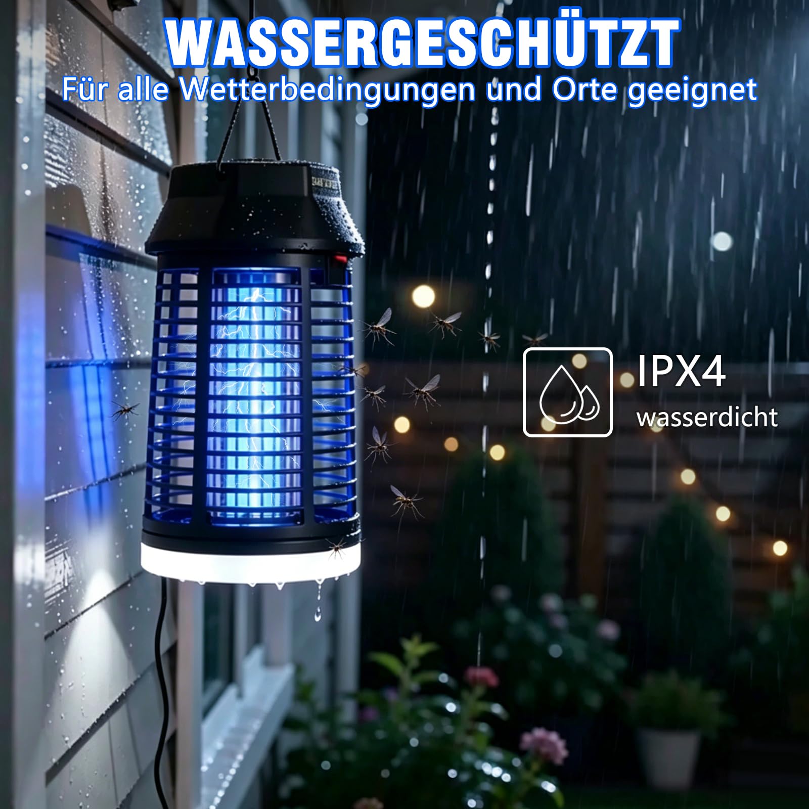 Insektenvernichter Elektrisch, 4200V Mückenlampe Mit LED-Licht, Wasserdicht Fliegenfalle Elektrisch Mosquito Killer, Anti Mücken Lampe für Innen Outdoor Schlafzimmer Haus Patio Hinterhof