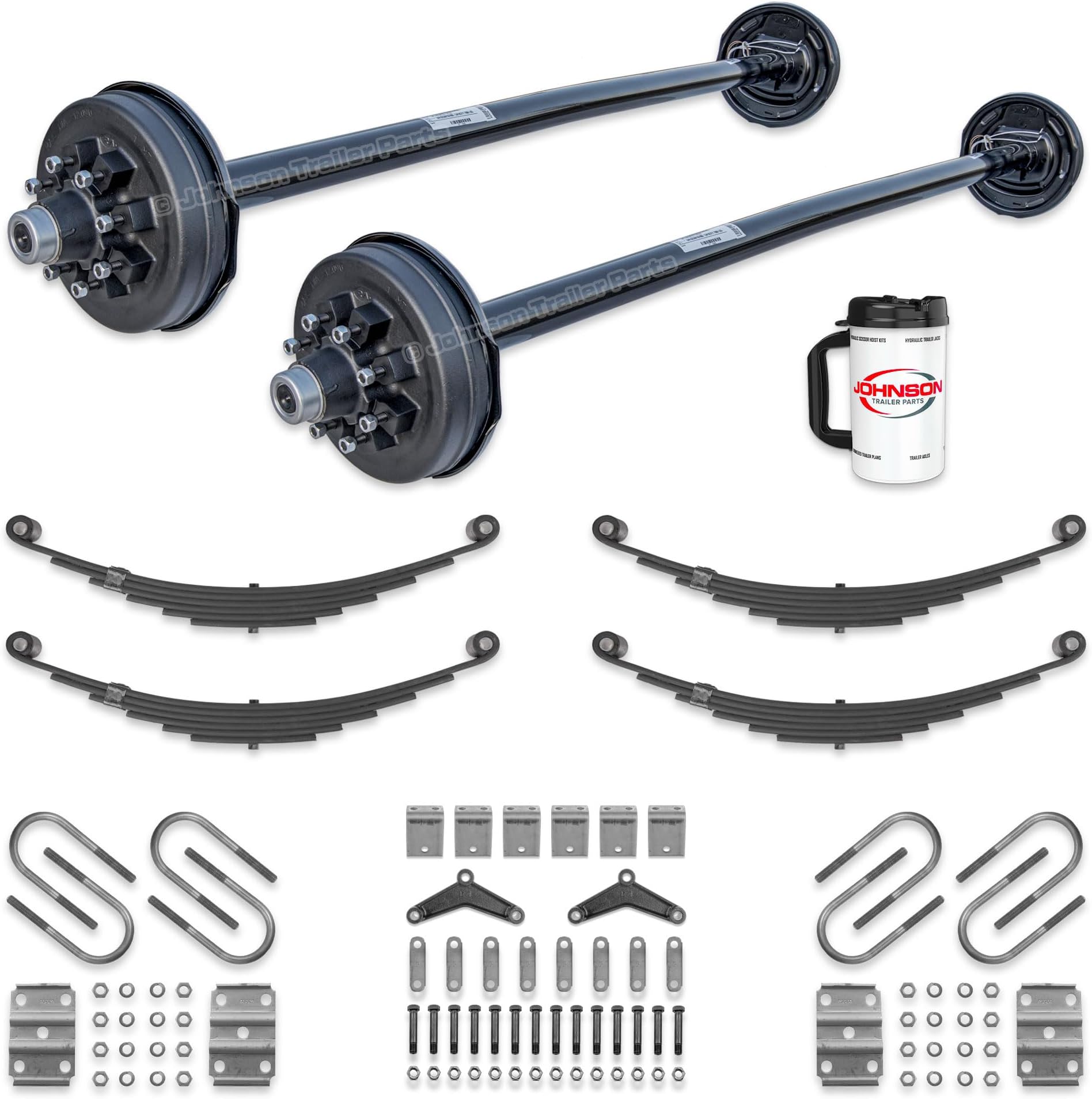 Rockwell American 7,000 lb Tandem Trailer Axle Kit – Electric Brake Axles – Full Suspension Running Gear Kit – Double Eye Springs – 89” Hub Face / 74” Spring Center – 14,000 lb Capacity