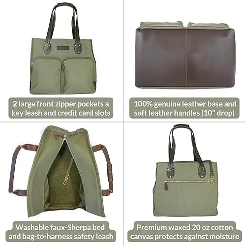 Vista 3 de DJANGO Bolsa de lona encerada y cuero para perros, bolsa de viaje para perros de alta calidad con correa de seguridad, forro WR, bolsillos