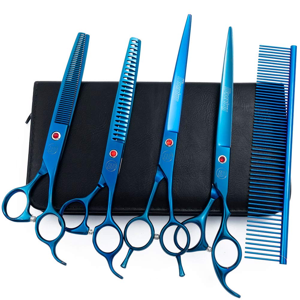 Professional Dog Scissors Set - 7/8 Inch Pet Grooming Shears, Chunkers, Curved and Thinning Scissors With Comb