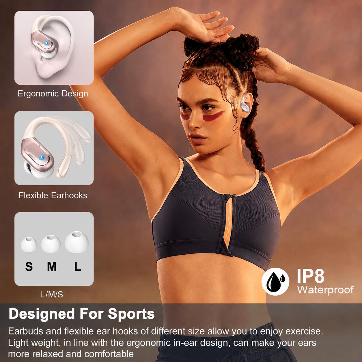 Bluetooth 5.4 Kopfhörer Sport, 75Std 2026 Kopfhörer Kabellos Bluetooth, HiFi Stereo Bass, IP-X8 Wasserdicht Headphones, ENC Noise Cancelling Earbuds, USB-C in-ear Ohrhörer Joggen Gym für Android iOS