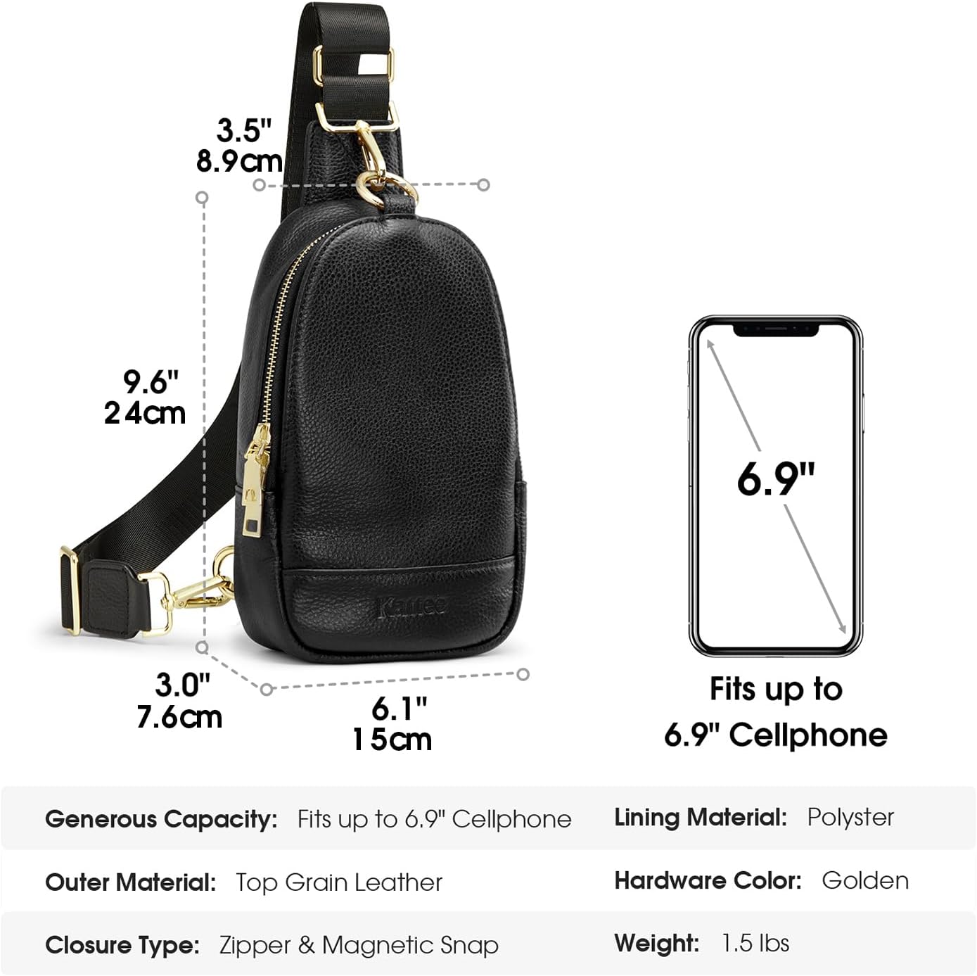 Kattee Leather Sling Bag for Women, Womens Leather Fanny Crossbody Purse for Travel,Small Sling Bag with RFID Blocking | Small, with RFID Blocking - Image 3