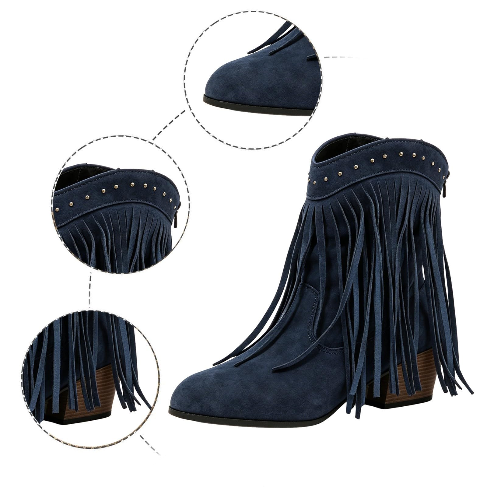 Botas por Encima de la Rodilla Botas de Media caña con tacón Grueso, Estilo Vaquero, Botines Western con Flecos.