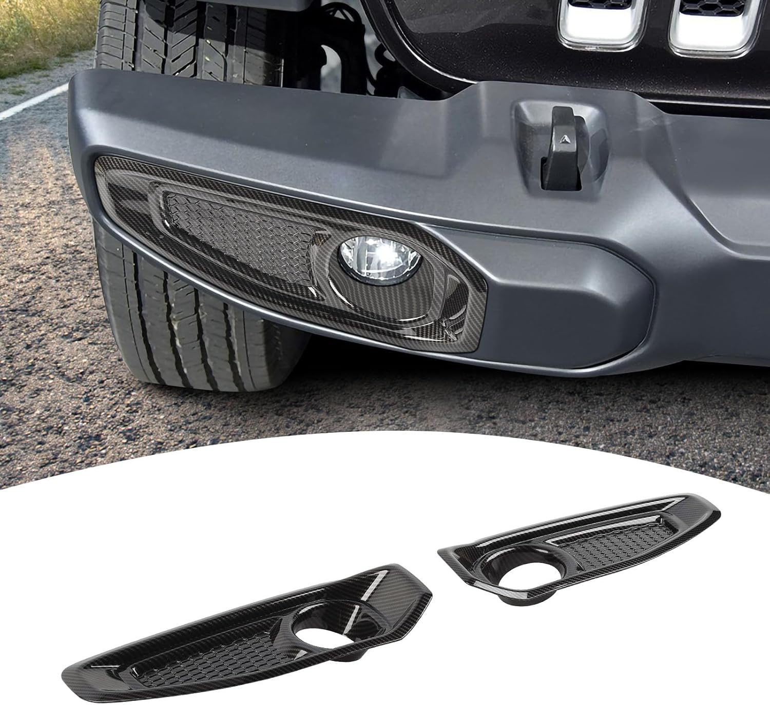 for Jeep JL Front Fog Light Cover Trim Compatible with Jeep Wrangler JL JLU Gladiator JT 2018-2024 Carbon Fiber Exterior Accessories 2pcs