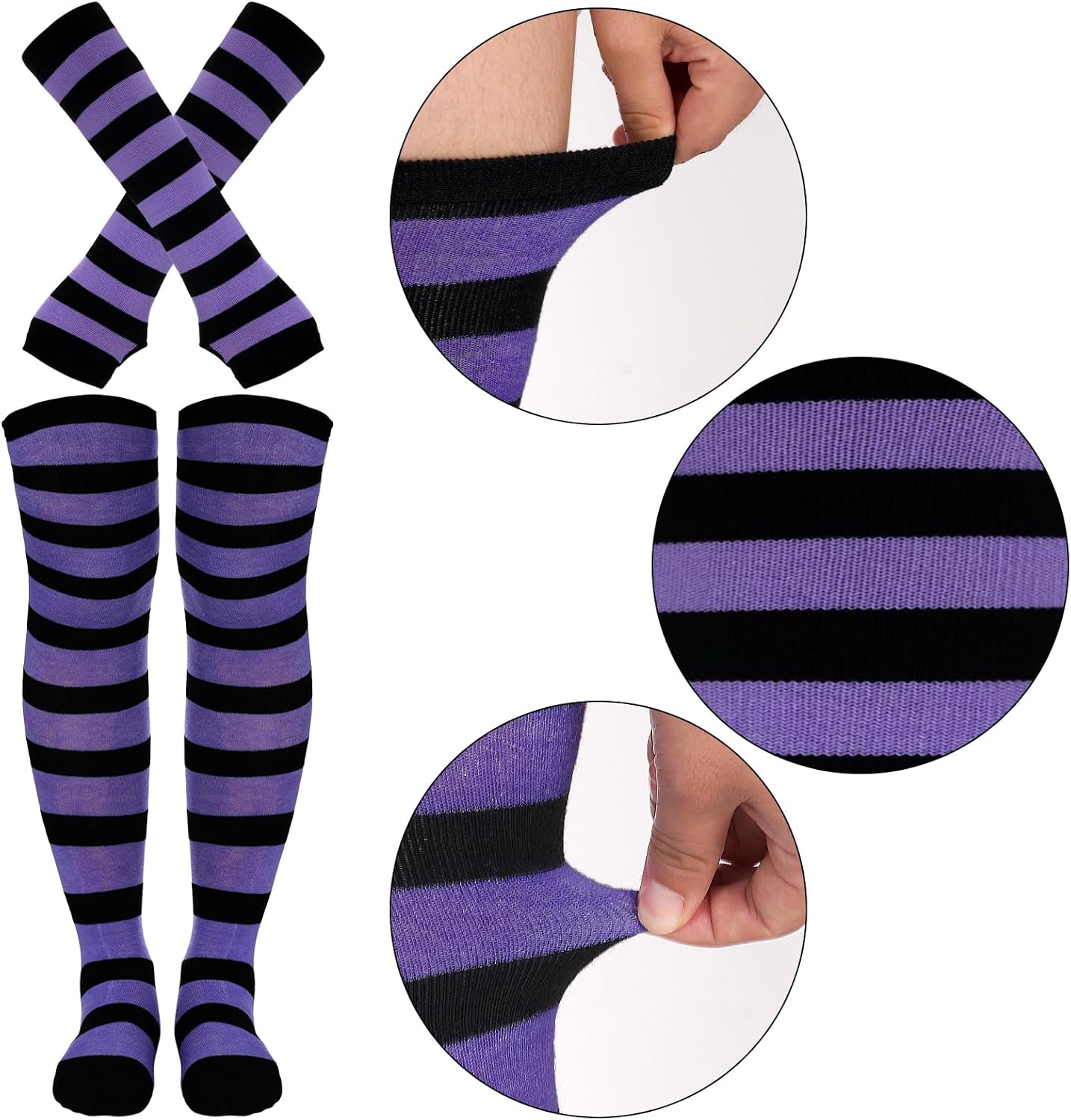 Tongcloud Women's Striped Knee High Socks, Over Knee Thigh High Socks, Arm Warmer and Fingerless Gloves Set - Image 6