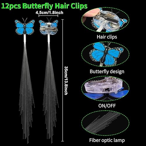 Miniatura 5 de M.best 12 pinzas de mariposa para el cabello, pasadores de fibra óptica con luz LED para niñas y mujeres, recuerdos de fiesta, colores surtidos