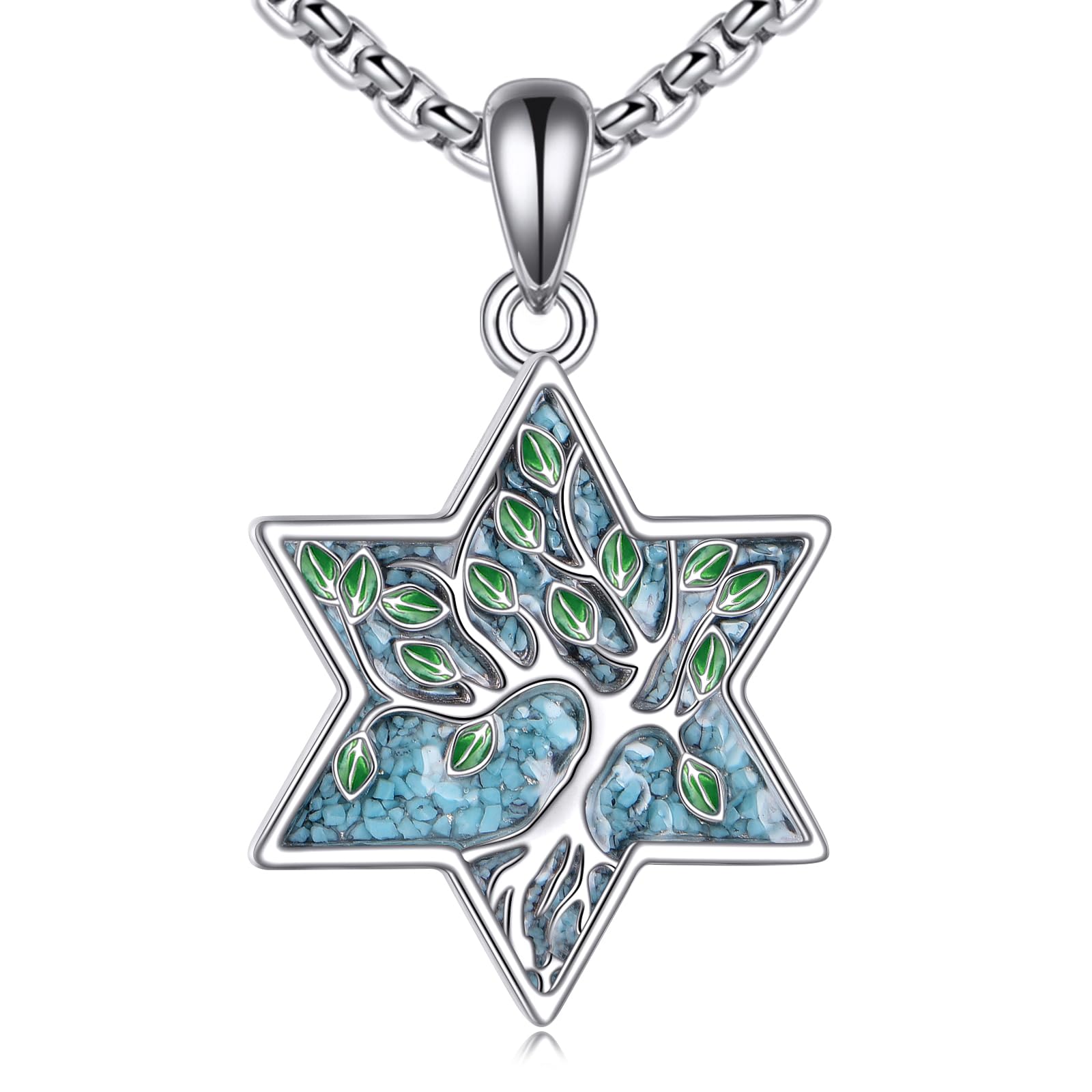 YAFEINI Collana con albero della vita, in argento Sterling 925, con ciondolo a forma di stella di David turchese, per uomo e donna