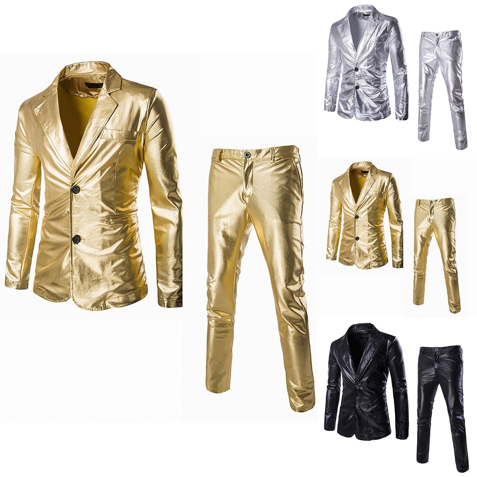 Costume smoking métallisé slim fit 2 pièces homme doré brillant paillettes mariage fête carnaval