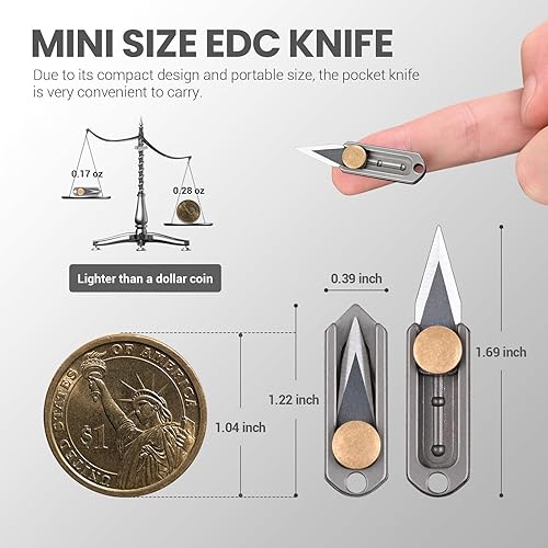 Miniatura 3 de Cuchillo de bolsillo pequeño, cuchillo de llavero para hombres, cuchillo utilitario EDC, cuchillos de titanio geniales, cuchillos pequeños