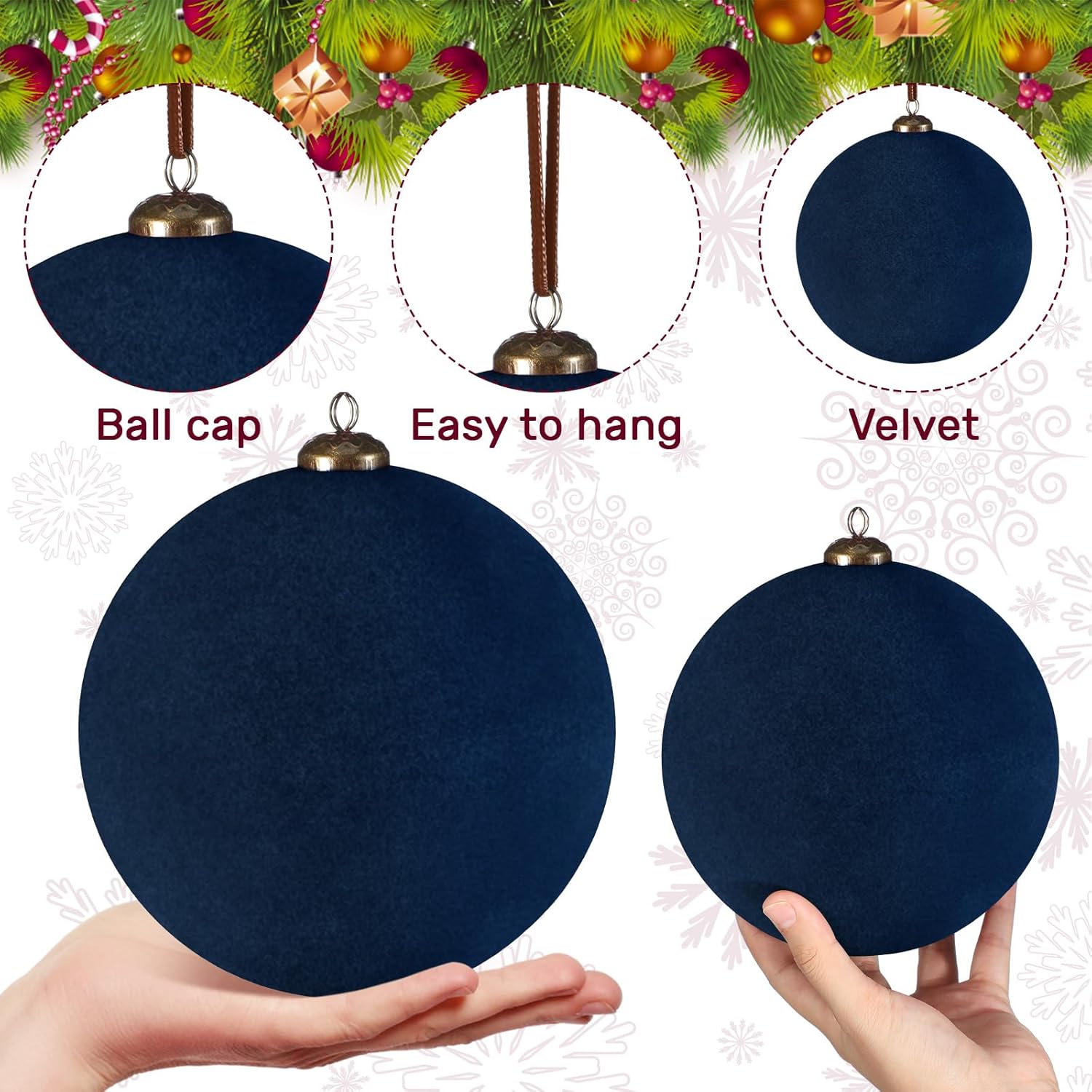 4 Pcs Large Velvet Christmas Balls 6 Inch Christmas Tree Decorations Xmas Ornaments Balls for Family Holiday Wedding Party Xmas Tree Hanging Decoration (Navy Blue)