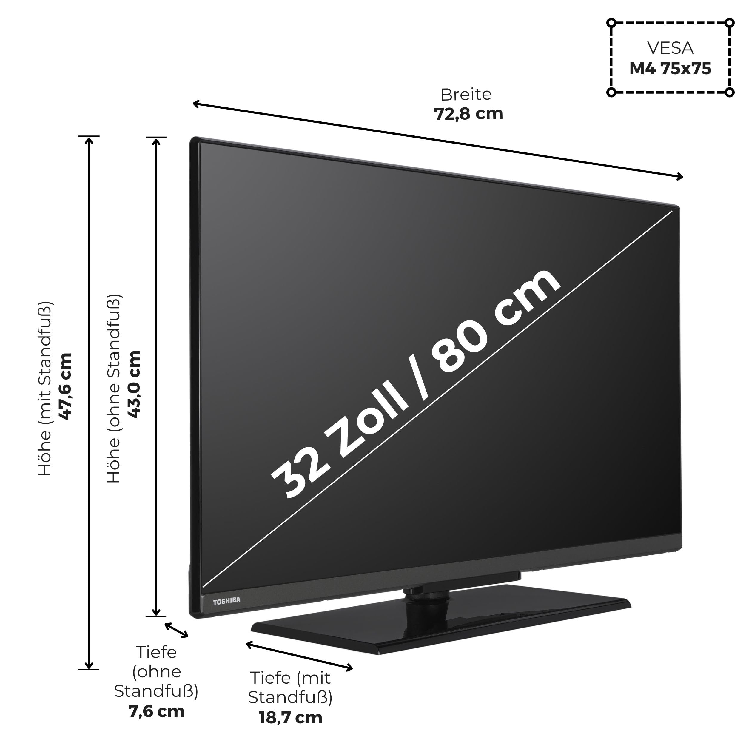 Toshiba 32LV3F63DA Fernseher 32 Zoll Smart TV VIDAA Full HD Fernseher HDR Smart TV mit Triple-Tuner und Bluetooth, LED TV (2026)