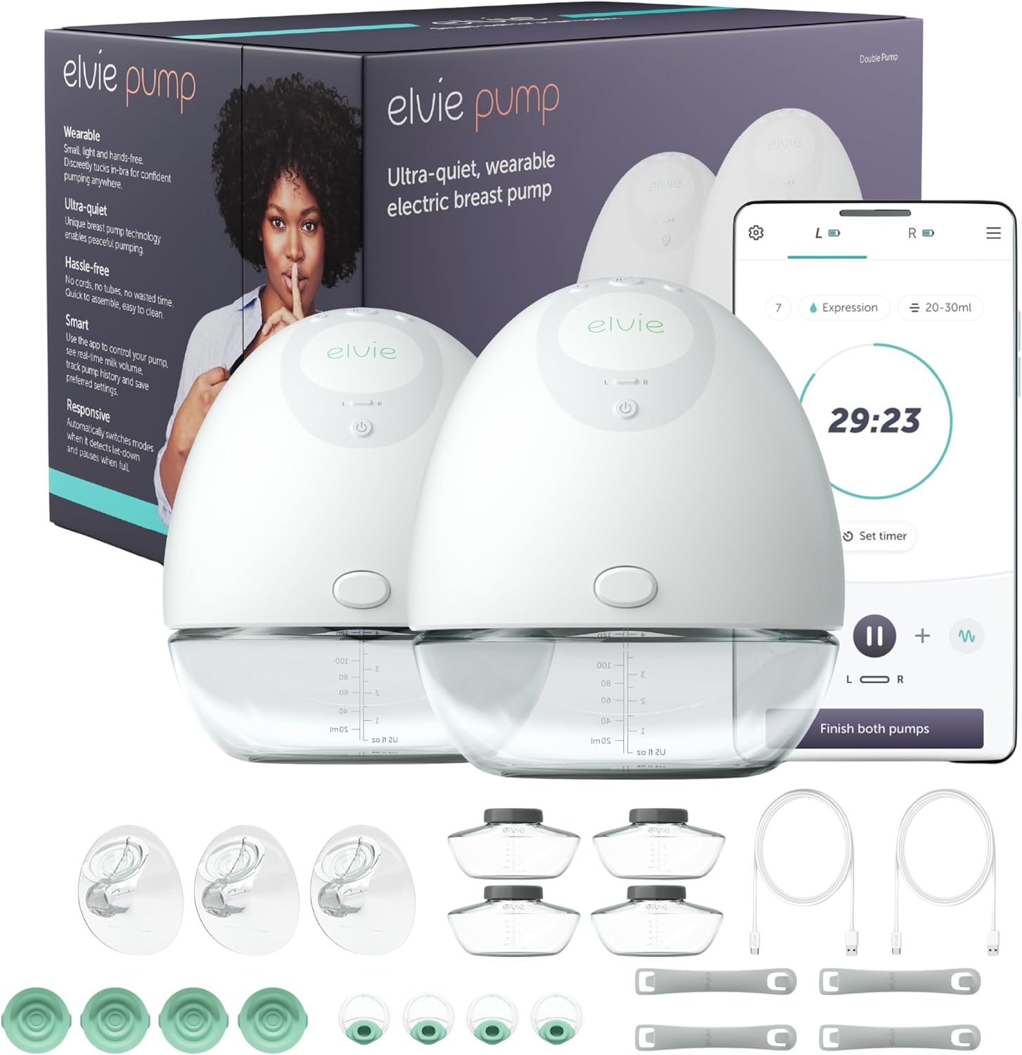 Elvie Double Wearable Breast Pump - Hands Free, Quiet, App-Controlled