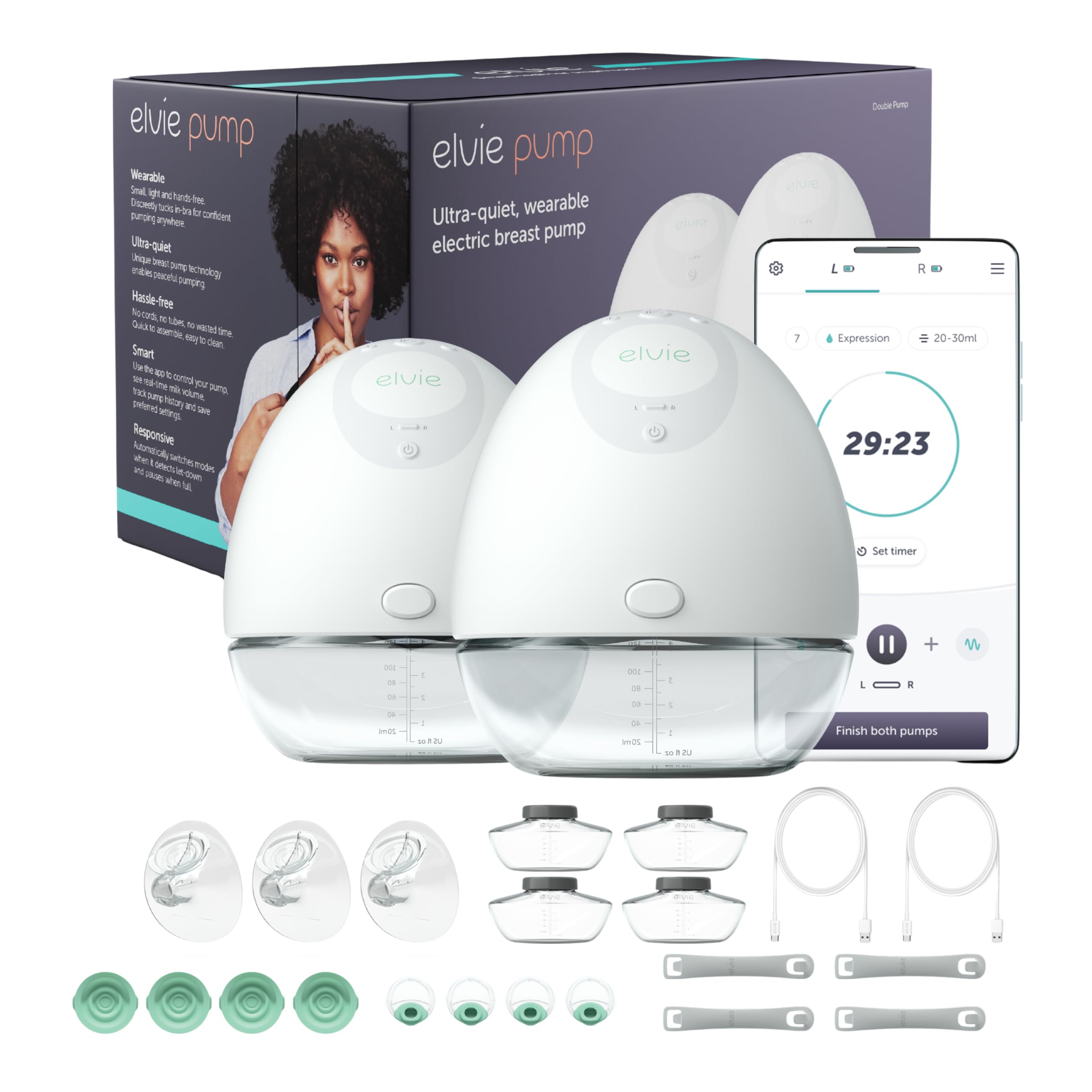 Photo 1 of Elvie - Double, Wearable Breast Pump w/App - The Smallest & Quietest - Portable - Hands Free & Discreet - Automated with Four Personalized Settings