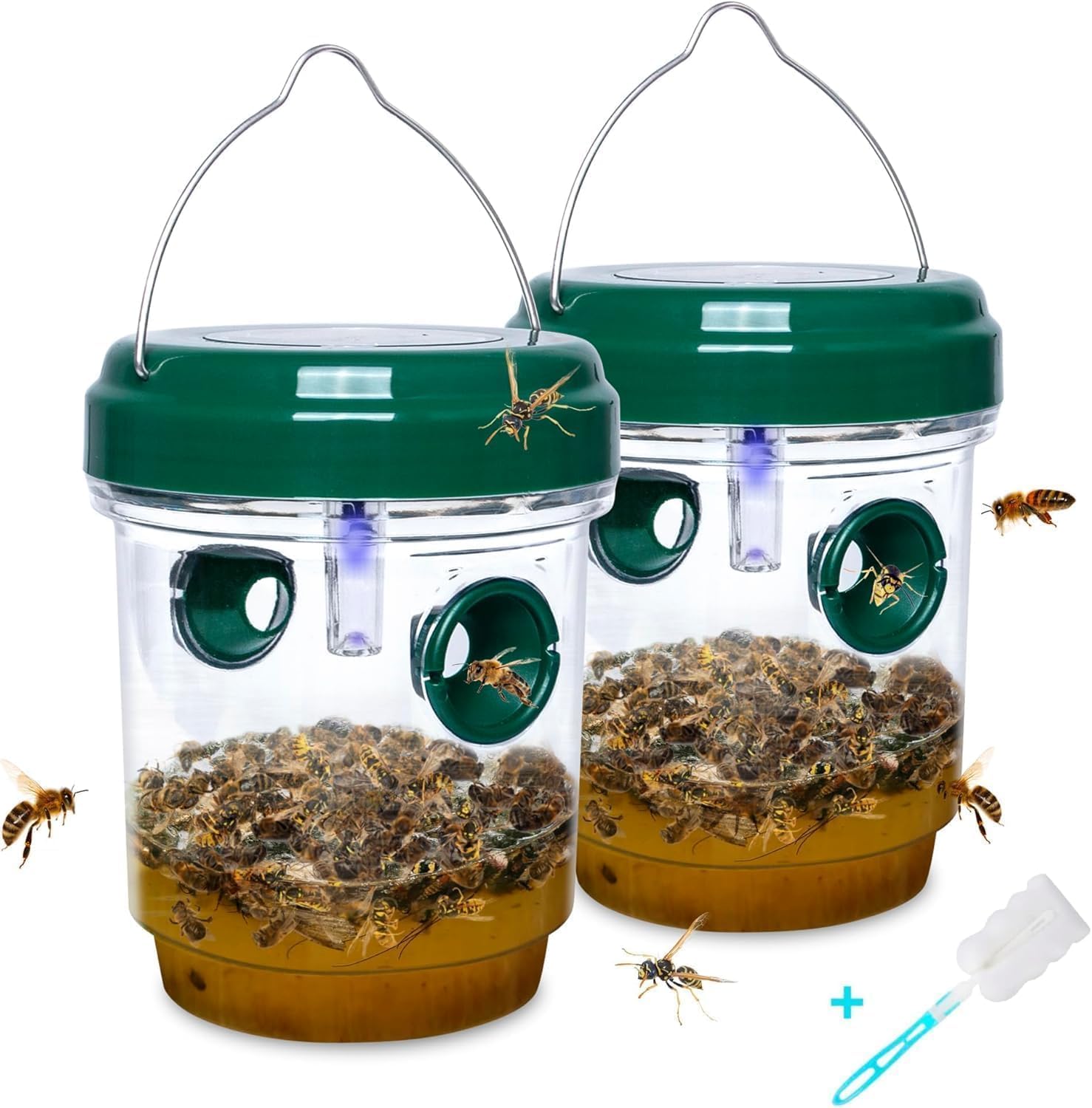 2 Pack Wasp Traps Outdoor Hanging Carpenter Bee Trap for Hornet, Yellow Jacket, Wasps, Reusable Solar Wasp Catcher, Bee Catchers for Outside