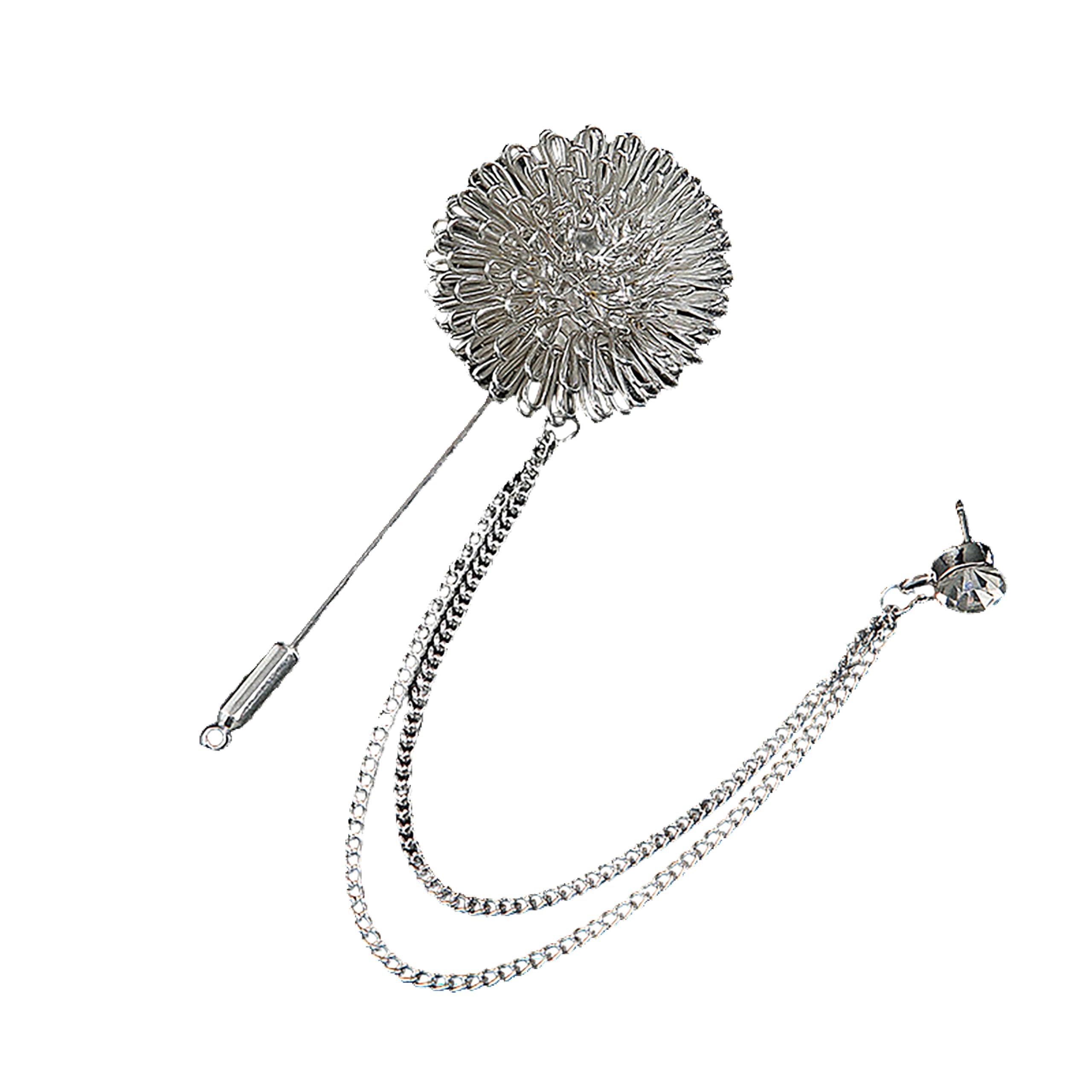 syga Men's & Women Suit Shirt Stud Lapel Pin Chain Tassel Brooch Pin with Crystal Chain(flower ball silver)-picture-28