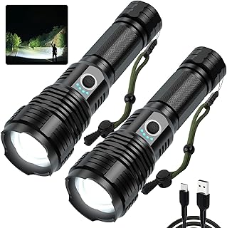 Flashlights LED High Lumens Rechargeable: 250000 Lumen Super Bright Flashlight, High Powered Flash Light with 5 Modes, IPX6 Waterproof, Powerful Handheld Flashlights for Outdoor Home Emergency(2 Pack)