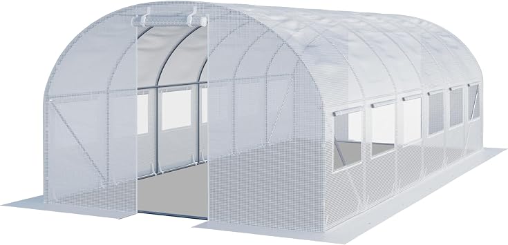 TOOLPORT Tunnel Greenhouse Polytunnel 10x20 ft Resistant with Windows - PE Cover 180g/m2 White Transparent