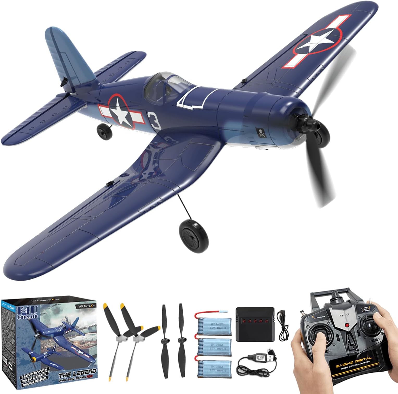 - RC Planes for Adults, 4 Channel RTF F4U Corsair RC Airplanes Fighters with 6-Axis Gyro, 3 Flight Modes and One-Key Aerobatic Function, Wingspan 400mm, Suitable for Outdoors and Gifts