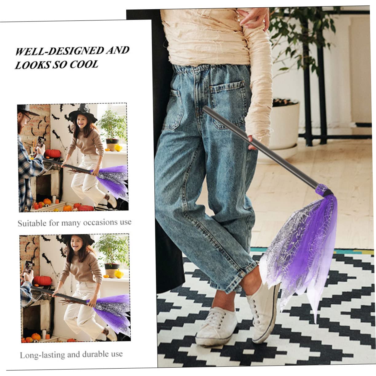 SEWOART 2pcs Witch Broom Witch Costume Party Decor Halloween Broom Ornament Halloween Party Costume Masquerade Broomstick Halloween Costume Broom Cosplay Broom Props Toy Broom Stick Mesh