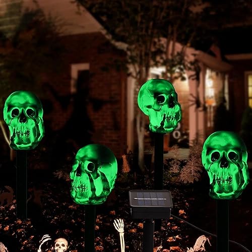 HUYIENO 4 luces solares de Halloween para camino, luces LED, impermeables, decoraciones de Halloween para jardín