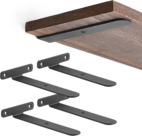 Mkono Shelf Brackets Black Heavy Duty Metal Hidden L Bracket for Shelves Support, Minimalistic Floating Shelf Bracket 6