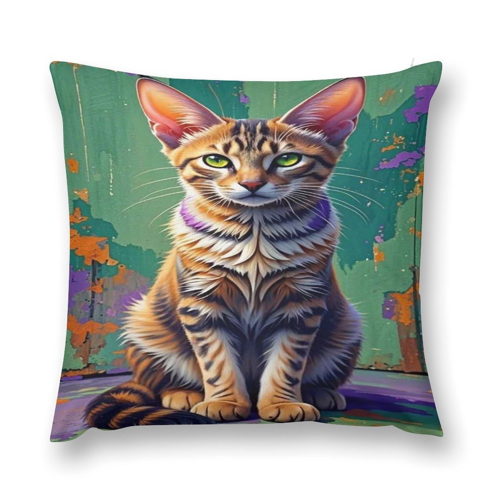 asbwuo Plush Pillow Case Green-Eyed Tabby Cat Decorative Throw Pillowcase Soft Cozy Cushion Pillow Cover for Bed Couch Sofa