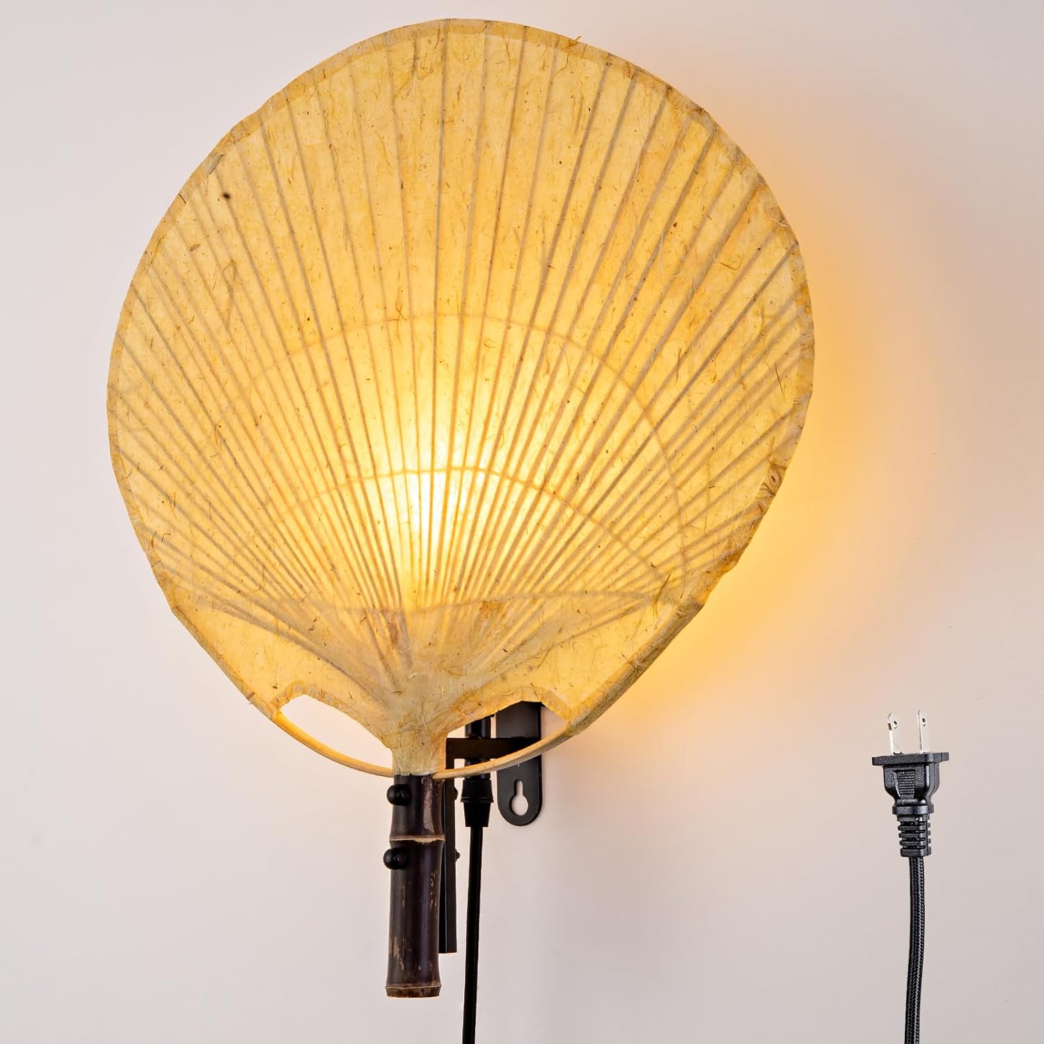 Farmhouse Wall Sconces Plug in Bamboo Wall Lamp with Plug in Cord Rustic Wall Light Hand Woven Wall Sconces Boho Sconces Wall Lighting for Bedroom Foyer Dining Room Living Room