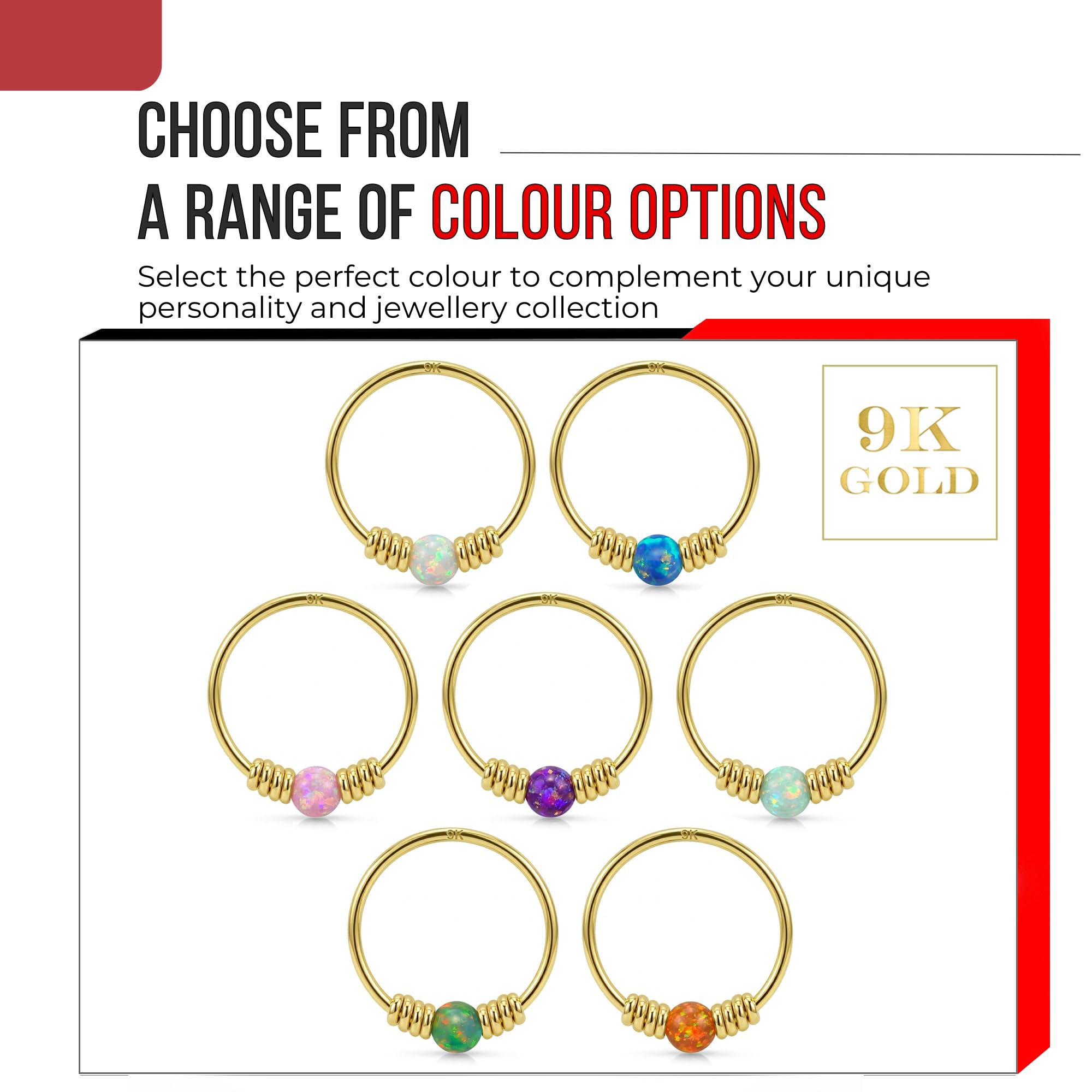 Monster Piercing Solider Stein Opal Gelbgold 9 K mit Doppelfeder Spule 22 Gauge Hoop Nasenring Tragus Helix