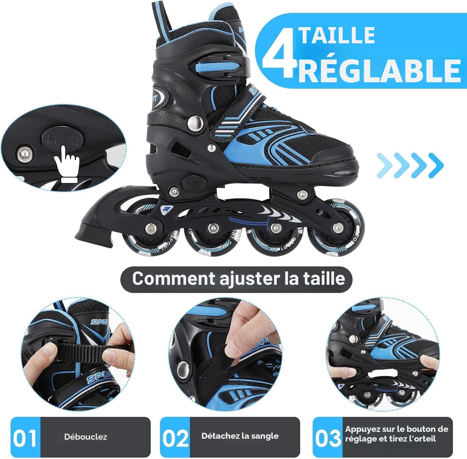 TOMSHOO Patins à roulettes en Ligne avec 4 Tailles Réglables, Roues LED, Plusieurs Options de Taille, Rollers en Ligne pour Enfants, Garçons et Filles, Adolescents