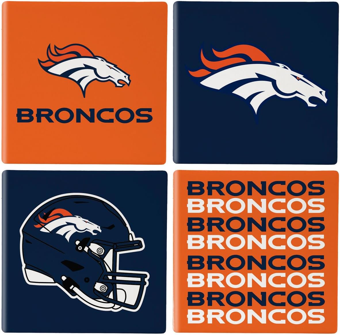 Broncos Ceramic Coasters, 4-Pack with Wood Holder by Team Sports America