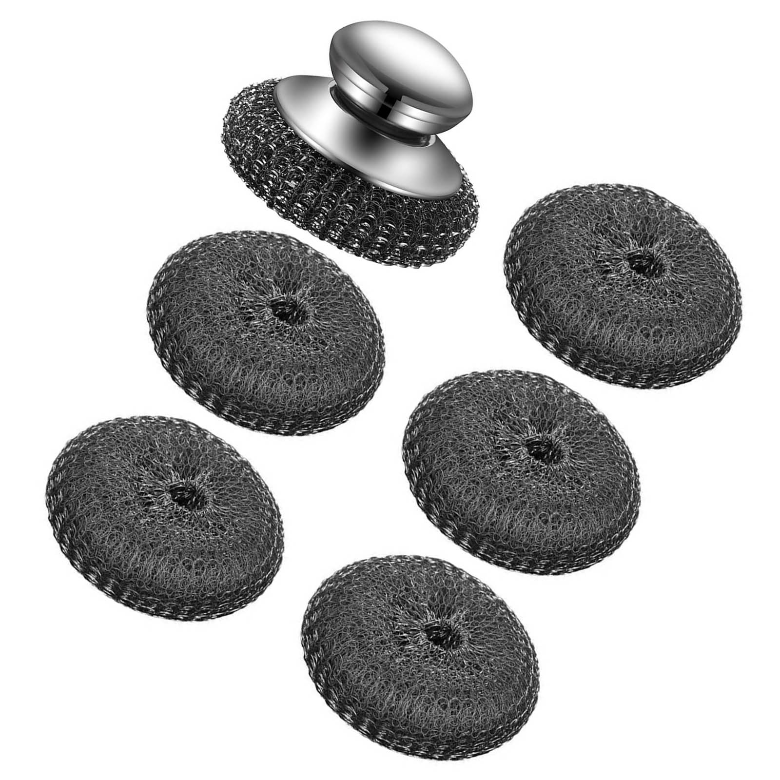 Msioytog Steel Wool Scrubber with Handle Steel Scouring Set for Greases Rusts From Cookware, Grills, Sinks Cleaning Tool Wool Scrubber