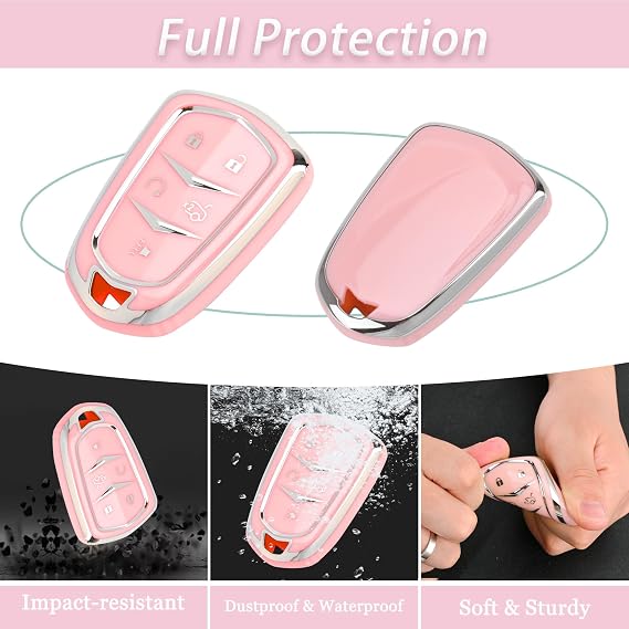 for Cadillac Key Fob Cover - Soft TPU Key Case Protection with Bling Keychain Fit for Cadillac Escalade CTS SRX XT5 ATS CT6 5 Buttons Smart Key Case