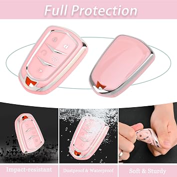 for Cadillac Key Fob Cover - Soft TPU Key Case Protection with Bling Keychain Fit for Cadillac Escalade CTS SRX XT5 ATS CT6 5 Buttons Smart Key Case