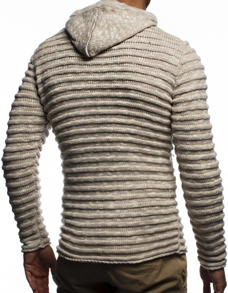 Leif Nelson LN20724 Men's Knit Jacket with Hood Knitt Zip Up Cardigan Hoodie