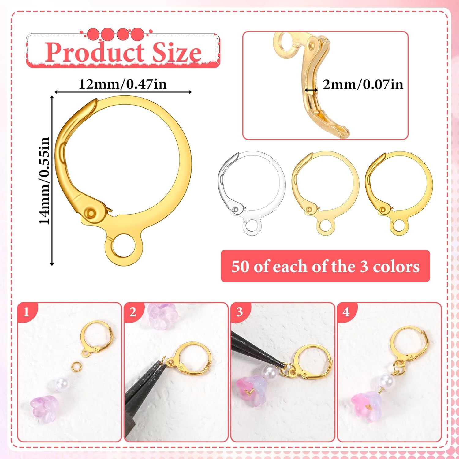 150 PCS Leverback Earring Findings, Metal Leverback Earrings Hoops for Jewelry Making Round Lever Back Earring Hooks Metal Clasp Hoop French Lever Earwire with Open Loop for Making Earrings Design - Image 4