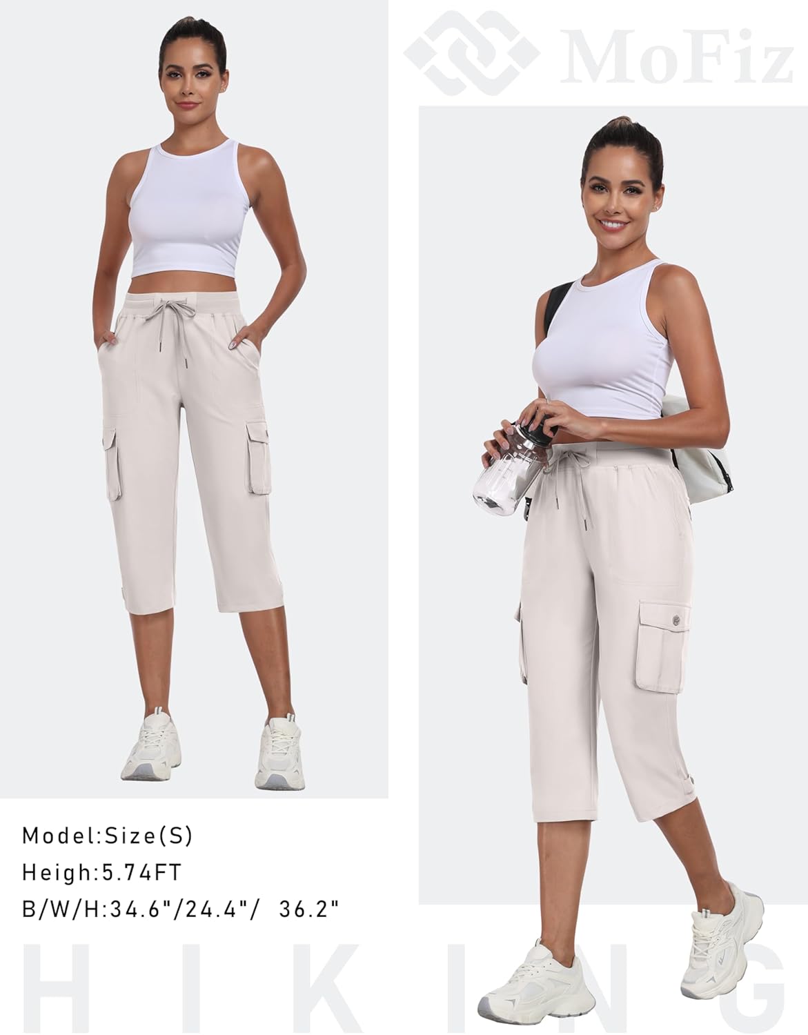 MoFiz Women's Cargo Capris Pants with Pockets Lightweight Quick Dry Travel Hiking Summer Pants for Women - Image 7