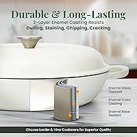 Vista 4 de Larder & Vine Brasera de hierro fundido esmaltado Sartén brasera de 3.6 cuartos con tapa Horno holandés poco profundo compatible con todas