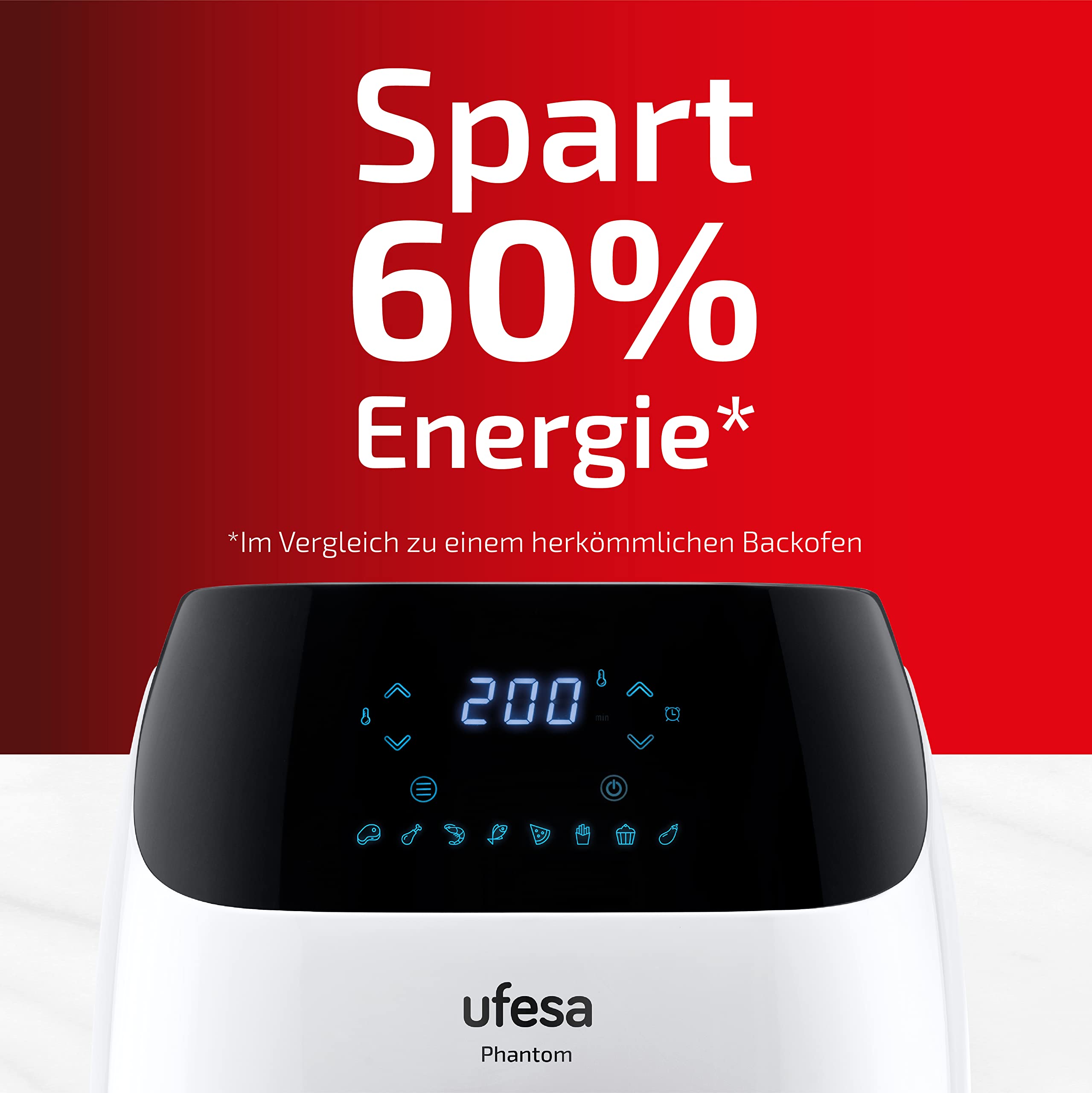 Ufesa AF5100 White Phantom Friteuse Heißluftfritteuse Weiß mit WLAN, 5 L, Digitale Touch-Steuerung, 8 Programme, 1500 W, APP mit Rezept, Temperatur und Zeit einstellbar, Amazon-Exklusiv