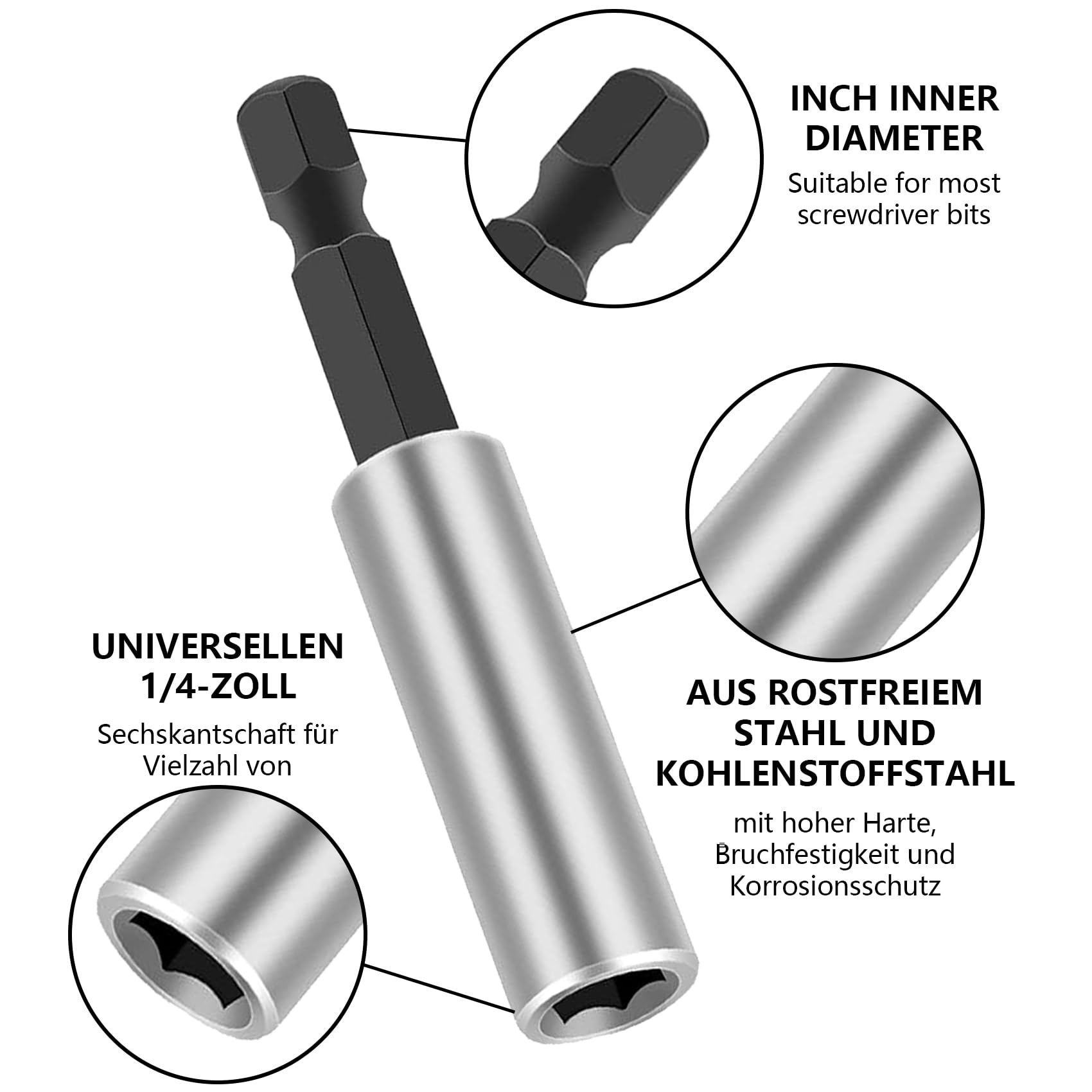 ANBOO Magnetyczny uchwyt do bitów 1/4" 60 mm, przedłużenie bitów z bardzo mocnym magnesem, adapter do szybkiej wymiany wkrętarek akumulatorowych, wiertarek i wkrętaków (5 sztuk)