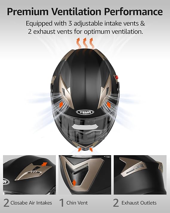 Motorcycle Modular Full Face Helmet DOT Approved - YEMA Helmet YM-925 Motorbike Casco Moto Moped Street Bike Racing Helmet with Sun Visor for Adult Youth Men and Women