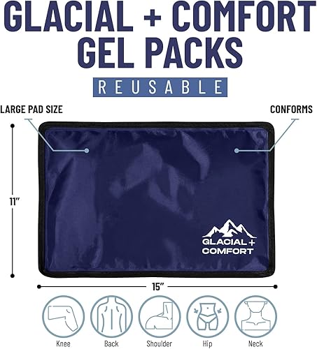 Miniatura 3 de Glacial Comfort Paquete de hielo de gel para el dolor de espalda, (15 x 11 pulgadas), almohadillas frías reutilizables para cadera, rodilla,
