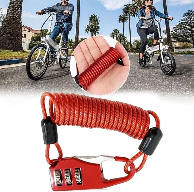 Candado de cable portátil para casco de bicicleta rojo miniatura 6