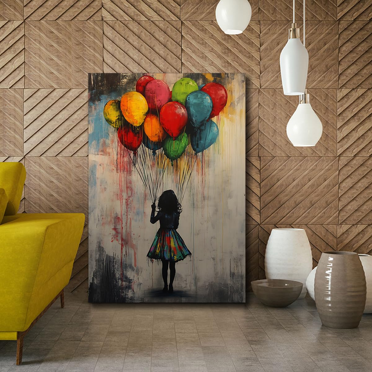 SHENGPOSTER Sylwetka dziewczyna płótno grafika na ścianę, żywy abstrakcyjny balon plakat artystyczny design, elegancka sypialnia mieszkanie sztuka ścienna dekoracja wewnętrzna rama 30 x 45 cm